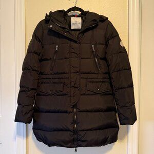 MONCLER Womens Black Down Long Sleeve Pockets Hooded Full-Zip Puffer Coat Sz 2
